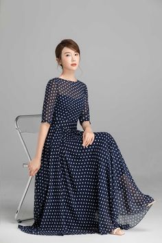 Blue Dress Summer, Bohemia Dress, Skirt Details, Summer Dress Women, Polka Dot Maxi Dresses, Wool Clothing, White Dresses For Women, Chiffon Maxi Dress, House Dress