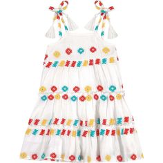 An effortless, summer classic! A sweet shoulder tie tiered sundress for maximum twirl she will covet and wear all season long! | Mer St. Barth | Bella Embroidered Shoulder-Tie Sundress, (White, Size 10Y) | Maisonette collects the best children’s products from around the world (unlike Zulily, Etsy, The Tot, Farfetch Kids, Childrensalon, Crate and Kids, Kohls, Wayfair, Buy Buy Baby, Nordstroms, Mini Boden, J.Crew Factory, or PotteryBarn Kids), creating a curated shopping experience for you. Think Playful White Sundress For Garden Party, Playful Summer Dress With Tie Straps, Playful White Sundress For Summer, Playful White Sundress For Beach, Bohemian White Tiered Sundress, Playful Tiered Beach Dress, White Tiered Dress With Tie Straps, Sundress White, St Barth