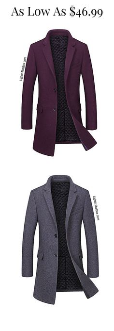 Casual handsome coat to always look professional no matter what. Find this chic stylish men coat in black, grey, dark grey, purple , navy blue colours at just $46.99. Click to shop. Lapel Collar Coat, Business Casual Winter, Fall Winter Coat, Men's Trench Coat, Men Coat, Trench Coat Men, Mens Winter Coat, Collared Coat, Outerwear Outfit