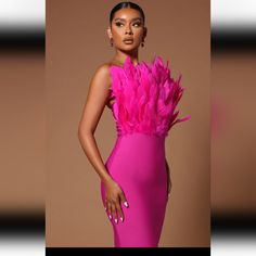 Never Worn, Fabulous Feather Dress. Fitted And Extremely Flattering. Midi To Short Length Depending On Height. Rainbow Aesthetics, Pink Berry, 파티 드레스, Look Retro, Slim Style, Womens Prom Dresses, Bandage Midi Dress, Club Party Dresses, فستان سهرة