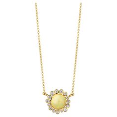 Created in 18 karat yellow gold Opal 2 carats approx. Diamonds 0.50 carat approx. 18 inch length, adjustable at 16-17 Lobster clasp Limited edition Enrobed in radiant 18 karat yellow gold, this opulent necklace captivates with its mesmerizing 2 carat opal centerpiece and glittering 0.50 carats of diamonds along the adjustable 18" to 17" length and secure lobster clasp. A study in luxurious refinement, its limited edition status underscores its exclusive appeal. About the Designers ~ Dharmesh & Namrata Drawing inspiration from little things, Dharmesh & Namrata Kothari have created an extraordinary and refreshing collection of luxurious jewels. True believers of destiny, they always feel that the possibilities of design - and life - are limitless when people work together. Formed in 2003, Sy People Working Together, Necklace With Diamonds, Cluster Necklace, 2 Carat, Drawing Inspiration, Lab Grown, Destiny, Lobster Clasp, Diamond Necklace