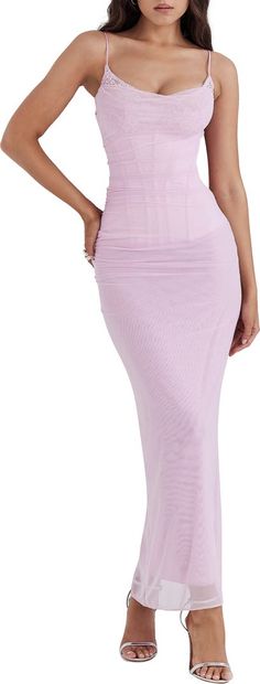 HOUSE OF CB Nalini Mesh Corset Gown | Nordstrom Pink Corset Dress, Corset Gown, Pink Corset, Mesh Corset, House Of Cb, Satin Gown, Stretch Satin, Corset Dress, Pretty Dresses