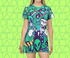 T-shirt dresses for women teenage girls, t shirt dress pattern casual cute, t shirt dress sewing pattern women's party festivities summer, t shirt dress with print summer beach spring teenage girl, t shirt dress women fun casual spring summer beach party, T-shirt dress casual outfit for women and girls. Alien graphic t-shirt dress, Alien teen minidress, rave top t-shirt dress for women, funny alien graphic tee, oversized t shirt dress, aliens, funny t shirts for women. T-Shirt Dress (AOP) 🔥Abou Green Graphic Print Dresses, Graphic Tee T-shirt Dress With Crew Neck, Graphic Print T-shirt Dress With Crew Neck, Graphic Print Crew Neck T-shirt Dress, Graphic Print Short Sleeve T-shirt Dress, Trendy Cotton Graphic Print T-shirt Dress, Relaxed Fit Short Sleeve Graphic T-shirt Dress, Green Cotton Dress With Graphic Print, Trendy Printed Cotton Dresses