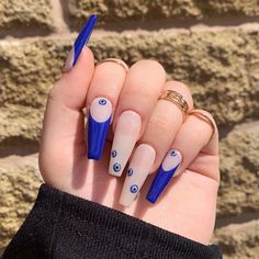 Evil Eye Blue French Tip Press on Nails Etsy Evil Eye Images, Nails Evil Eye, Evil Eye Nails, Blue French Tips, Eye Images, Eye Nail Art, Long Stiletto, Medium Almond, French Tip Acrylic Nails