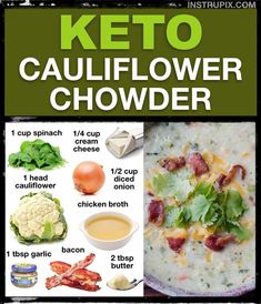 the keto cauliflower chowder recipe is shown