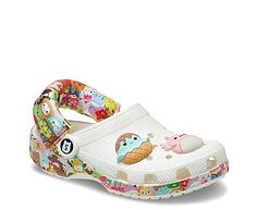 Crocs Squishmallow Classic Little/Big Kid Girls' Clog The more ’Mallows, the merrier, so we covered this Classic Clog in an all-over print. Spot your little one’s favorite friends on the printed sole, plush fabric heel strap and oversized Jibbitz™ charms. Then send them out in style with their Squad. Incredibly light and fun to wear Water-friendly and buoyant; weighs only ounces   Ventilation ports add breathability and help shed water and debris  Printed characters on sole Toddler Crocs, White Crocs, Kids Clogs, Clog Shoes, Rack Room Shoes, Classic Kids, Plush Fabric, Crocs Shoes, Clogs Shoes