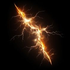 a lightning bolt is shown in the dark sky with bright yellow and orange lights on it