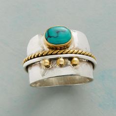 Turquoise Brass & Silver Ring | Robert Redford's Sundance Catalog Turquoise Gold Ring, Sundance Catalog, Turquoise Ring Silver, Rise Above, Turquoise Stones, Jewelry Wedding, Beaded Rings, Sterling Silver Bands, Turquoise Beads