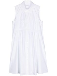 optical white cotton poplin texture ruched detailing classic collar sleeveless slip pockets to the sides front button fastening straight hem removable slip skirt Elegant Poplin Summer Dress, Elegant Poplin Dress For Summer, Elegant Summer Poplin Dress, Elegant Poplin Daywear Dresses, Casual Summer Shirt Dress With Pleated Waist, Elegant Poplin Dresses For Daywear, Classic Daywear Dresses With Pockets, Chic Summer Poplin Dress, Collared Shirt Dress With Pleated Waist For Daywear