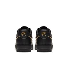 Nike Womens WMNS Air Force 1 Low '07 Essential 'Black Gold Swoosh' Black/Black/Metallic Gold/Black AO2132-005 Nike Air Force 1 Low, Nike Womens, Air Force 1 Low, Black Metallic, Nike Air Force 1, Air Force 1, Metallic Gold, Nike Air Force, Gold Black