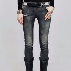 Waxed Black Skinny Jean Item Details Skinny Pants In Waxed Denim 98%Cotton 2%Elastane Reference Number :W5500d24000 Size 30 Please Note: This Style Runs Small Edgy Fitted Distressed Pants, Punk Style Fitted Mid-rise Jeans, Punk Style Mid-rise Jeans For Fall, Edgy Distressed Winter Jeans, Fitted Washed Black Winter Bottoms, Fitted Washed Black Bottoms For Winter, Fitted Distressed Punk Pants, Fitted Punk Jeans With Five Pockets, Fitted Punk Style Jeans With Five Pockets