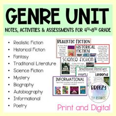 a poster with the text genre unit on it