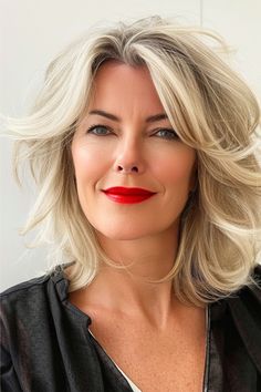 Tousled Lob with Curtain Bangs Haircut for Women Over 50. Long Bob Haircut With Layers, Silver Ombre Hair, Shoulder Haircut, Layered Thick Hair, Ideas Haircut, Side Bangs Hairstyles, Cortes De Cabello, Hair Dye Ideas