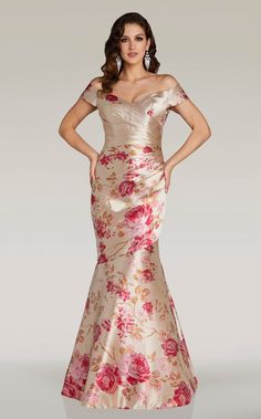 Feriani 18338 Champagne Floral Beaded Dress, Combination Dresses, Hourglass Dress, Mother Of The Bride Gown, Mermaid Evening Gown, Fashion Drawing Dresses, Cocktail Gowns, Mothers Dresses, Mermaid Silhouette