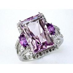 Royal 14K White Gold Amethyst and Diamond Ring - 9.20 Carat Amethyst Purple Ring, Gold Amethyst Ring, Purple Rings, Amethyst And Diamond Ring, Purple Jewelry, Precious Jewels, Amethyst Jewelry, Women Diamond, I Love Jewelry