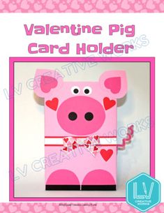 the valentine pig card holder is made from paper and has hearts on it's chest