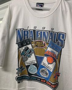 Vintage 90's 1999 NBA Finals New York Knicks San Antonio Spurs Pro Player T-Shirt Men's Size XXL Vintage Sports Graphic Tees, Vintage Nba Shirt, Sports Graphic Tees, Vintage Sports Tees, Sport T Shirt Design Men, 90s Graphic Tees Vintage, 90s Shirts Graphic Tees, 90s Tshirts, Sports Merch