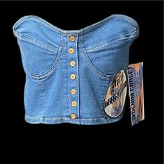 Thrill Jeans Denim Corset Size L Nwt No Damage See Photos Retro Fitted Denim Tops, Retro Denim Tops For Summer, Retro Medium Wash Denim Tops, Fitted Blue Denim Top, Fitted Blue Denim Top With Button Closure, Vintage Style Blue Denim Top, Retro Denim Blue Top Made Of Denim, Retro Denim Blue Denim Top, Retro Denim Blue Top