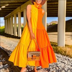 Orange & Yellow Color Block Sleeveless Dress Extra Small New Check Out Some Of My Other Listings: Rothys, Tory Burch, Spanx, Madewell, Rag & Bone, Revolve, Anthropologie, Everlane, Lululemon, Patagonia, Athleta, H&M, Zara, Lilly Pulitzer, Allbirds, Free People, Iso, Betabrand, Michael Kors, Figs, The North Face. Casual Orange Maxi Dress With Ruffles, Casual Orange Ruffled Maxi Dress, Yellow Ruffled Dresses For Summer, Orange Sleeveless Maxi Dress For Spring, Orange Ruffled Sundress Maxi Dress, Orange Summer Midi Dress With Ruffles, Orange Sleeveless Dress For Summer Day Out, Chic Yellow Sleeveless Dress, Orange Ruffled Midi Dress For Vacation