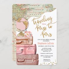 luggage from paris to paris bridal party card