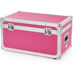 a large pink trunk sitting on top of a white floor