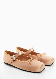 Satin ballerinas with buckle - Women | Mango USA Ballet Inspired Fashion, Satin Ballet Flats, Pink Ballet Flats, Pretty Halloween Costumes, Fabulous Shoes, Crazy Shoes, Dream Shoes, Ballerinas, Summer 2024