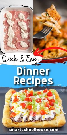 the cover of quick and easy dinner recipes, with pictures of different foods on it