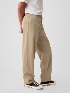 Modern Khakis in Baggy Fit with GapFlex | Gap Golf Pants Mens Outfit, Khaki Pants Men Outfit, Functional Cotton Workwear Bottoms, Comfort Stretch Nylon Bottoms With Pockets, Functional Cotton Pants With Elastic Waistband, Baggy Khaki Pants Outfit Men, Functional Relaxed Fit Cotton Bottoms, Functional Cotton Bottoms For Spring, Gap Tapered Leg Everyday Pants