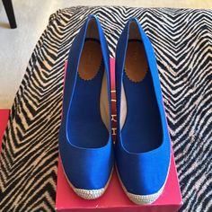 Nwt J Crew Factory Espadrilles Royal Blue Size 9 Blue Wedge Heel Espadrilles For Summer, Blue Summer Heels For Workwear, Blue Summer Heels For Work, Blue Heels For Summer Workwear, Casual Blue Closed Toe Heels, Blue Closed Toe Espadrilles For Summer, Blue Cushioned Espadrilles For Beach, Open Toe Blue Espadrilles With Cushioned Footbed, Blue Open Toe Espadrilles With Cushioned Footbed