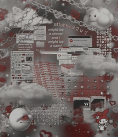 an image of some type of artwork with hearts and clouds