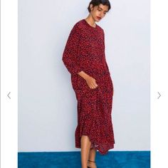 “The Zara Dress” Love This Dress, But It’s Too Large On Me. See Photos For Details. Red Leopard Print Maxi Dress, Western Dresses Online, Vestidos Animal Print, Animal Print Maxi Dresses, Red Leopard, Style Winter, Round Neck Dresses, Leopard Print Dress, Ruffled Maxi Dress