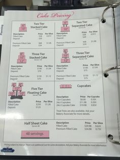 a menu for cake delivery is shown on the table