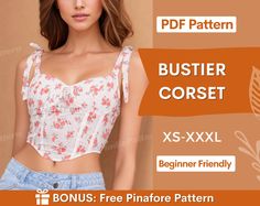 a woman is wearing a crop top and denim shorts with the words busterer corset