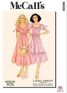 two women in dresses and hats on the cover of a sewing pattern