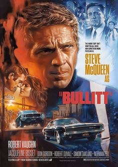 the movie poster for bullitt starring steve mcduen as robert vaugh and roger vann