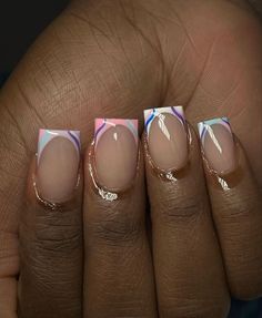 Pop Art Nails Short, Nail Art Short Square Nails, Baddie Short Acrylic Nails Designs, Acrylic Press On Nails, Cute Acrylic Nail Designs, French Tip Acrylic Nails, Short Square Acrylic Nails, Nail Sets, Short Acrylic