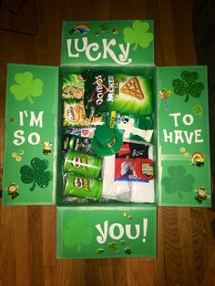 an open st patrick's day box with lucky candy