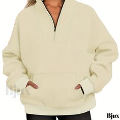 Bjux - Premium Womens Long Sleeve Sweatshirt with Zippered Kangaroo Pocket and Stand Collar - Stylish and Comfortable Casual Attire Moda Casual Chic, Casual Basics, Collared Sweatshirt, Color Coffee, Printed Shirt Dress, Plus Size Sweaters, Casual Chic Style, Long Sleeve Sweatshirt, Plus Size Womens Clothing