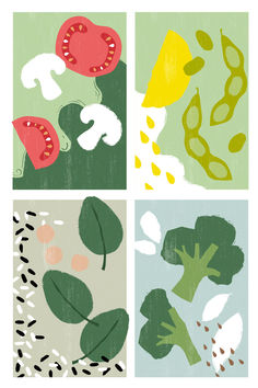 Vegetable Illustrations of Ingredients -- Tomato, mushroom, lemon, green beans, spinach, broccoli, rice. Lemon Green Beans, Broccoli Rice, Green Beans, Broccoli, Spinach, Stuffed Mushrooms, Lemon