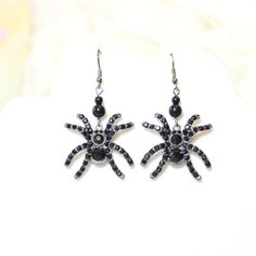 Black Onyx Crystal Wicked Creepy Spider Halloween Earrings Perfect For Halloween Or Your Love For Dark Creeepyy Stuff 24-7 Like Me ( : Unique All Dark Black With Black Sparkling Stones. Very Pretty In My Opinion! #Halloween #Spiders #Creepy #Wicked #Grunge Darkside Dark Wicca Haunted Novelty Black Earrings For Party, Novelty Black Party Earrings, Spooky Adjustable Black Jewelry, Black Spooky Jewelry For Costume Party, Nickel-free Black Punk Earrings, Black Nickel-free Punk Earrings, Adjustable Black Spooky Jewelry, Black Novelty Jewelry For Costume Party, Black Novelty Jewelry For Party