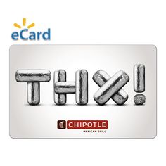 an e - card with the words think and chipotle written in silver foil