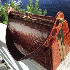 Gorgeous Leather And Markings. Handmade Wonder, Roll Top Closure, One Interior Slip Pocket. Shows A Few Marks. Gorgeous Leather, Roll Top, Brass Hardware, Womens Tote Bags, Leather Tote, Alligator, Wonder, Brass, Leather