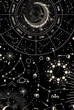 an astrological drawing with stars and planets