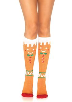 Warm your toes with these cozy knee-high socks! Featuring a holly jolly gingerbread man, they'll add a sweet and festive flair to any holiday outfit. Perfectly jolly for all your jingling bell-ing! Available in O/S, one size fits all only Sugarpuss Size Chart + Care Instructions Shipping Info Festive Christmas Socks, Over The Knee Christmas Socks, Christmas Long Socks, Christmas Cupcake Socks, Christmas Headwear, Gingerbread Design, Man Socks, J Valentine, Holiday Socks