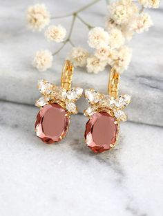 Blush Earrings Bridal Silver Blush Earrings Blush Drop Oval Cluster Earrings For Wedding, Elegant Blush Earrings, Elegant Pink Cluster Earrings, Elegant Pink Cluster Earrings Gift, Elegant Pink Clip-on Earrings For Formal Events, Elegant Pink Clip-on Earrings, Rose Gold Oval Earrings For Wedding, Elegant Rose Gold Bridesmaid Earrings, Pink Earrings For Bridesmaids