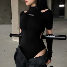 Japanese Techwear Bodysuit Stretch One-piece Bodysuit For Club, Long Sleeve Elastane Bodysuit For Club, Off-shoulder Stretch Jumpsuit For Night Out, Stretch Off-shoulder Jumpsuit For Night Out, Black Off-shoulder Stretch Bodysuit, Black Stretch Off-shoulder Bodysuit, Fitted Off-shoulder Black Romper, Stretch Off-shoulder Solid Jumpsuits And Rompers, High Stretch Long Sleeve Jumpsuit For Summer