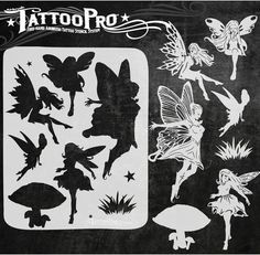 various fairy silhouettes on a black and white background