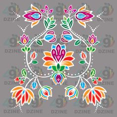 a colorful flower design on a gray background