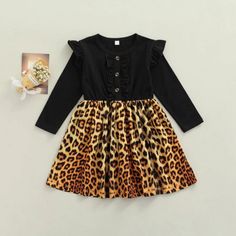 Brand New In Package Cotton/Polyester Cute Black Cotton Dress, Cute Black Long Sleeve Dress, Cute Black Dress For Fall, Girls Princess Dress, Baby Girl Princess Dresses, Children Party, Dress Children, Leopard Dress, Girls Black