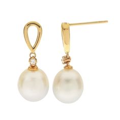 Decorated with lustrous oval-shaped freshwater cultured pearls and shimmering diamond accents, these 10k gold drop earrings offer a luxurious way to update your ensemble.EARRING DETAILSLength:.87 in. Backings: postMetal: 10k gold Finish: polishedPackaging: boxedCULTURED PEARL DETAILSType: freshwaterShape: ovalSize: 8-9 mm Color: whiteDIAMOND DETAILSTotal weight: less than 1/10 ct.Shape: roundColor grade: H-IClarity: I2-I3Gemstones may have been treated to enhance their appearance. Special care m Formal Oval Yellow Gold Pearl Earrings, Classic Teardrop Diamond Pearl Earrings, Classic Diamond Teardrop Pearl Earrings, Oval Yellow Gold Pearl Earrings Fine Jewelry, Formal Oval Earrings With Pearl Drop, Timeless Oval Pearl Drop Earrings, Classic Pear-shaped Pearl Earrings For Formal Occasions, Elegant Oval White Gold Pearl Earrings, Classic Teardrop Pearl Earrings With Diamond Accents